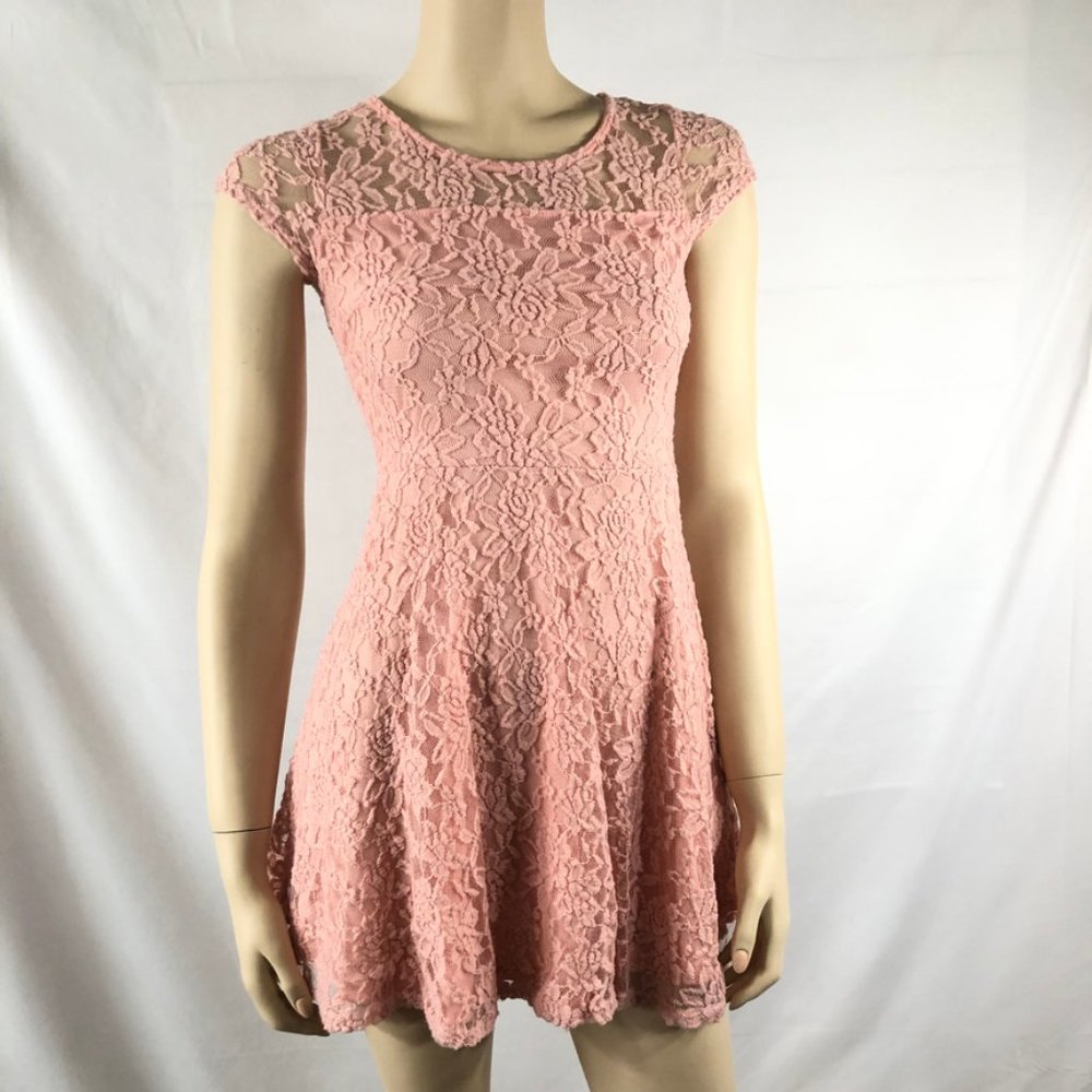 IMG New York Pink Lace Dress Women Small Fit and Flare Lined Short